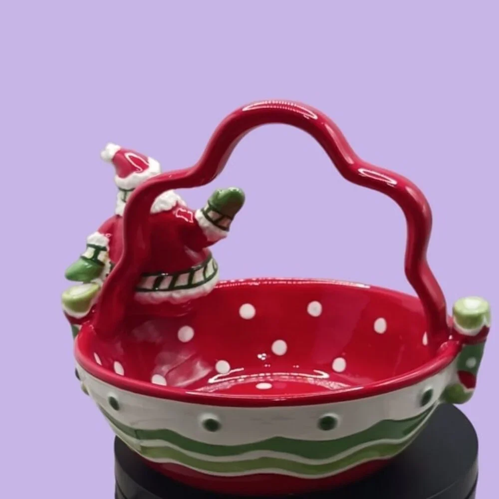 Fitz and floyd ceramic christmas basket with santa claus